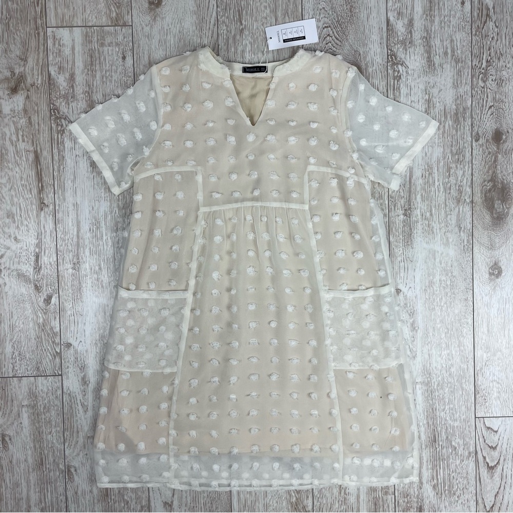 MIHOLL S Cream and White Textured Dress